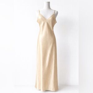 Free People Champagne Satin Maxi Slip Dress L | 90s Minimalist